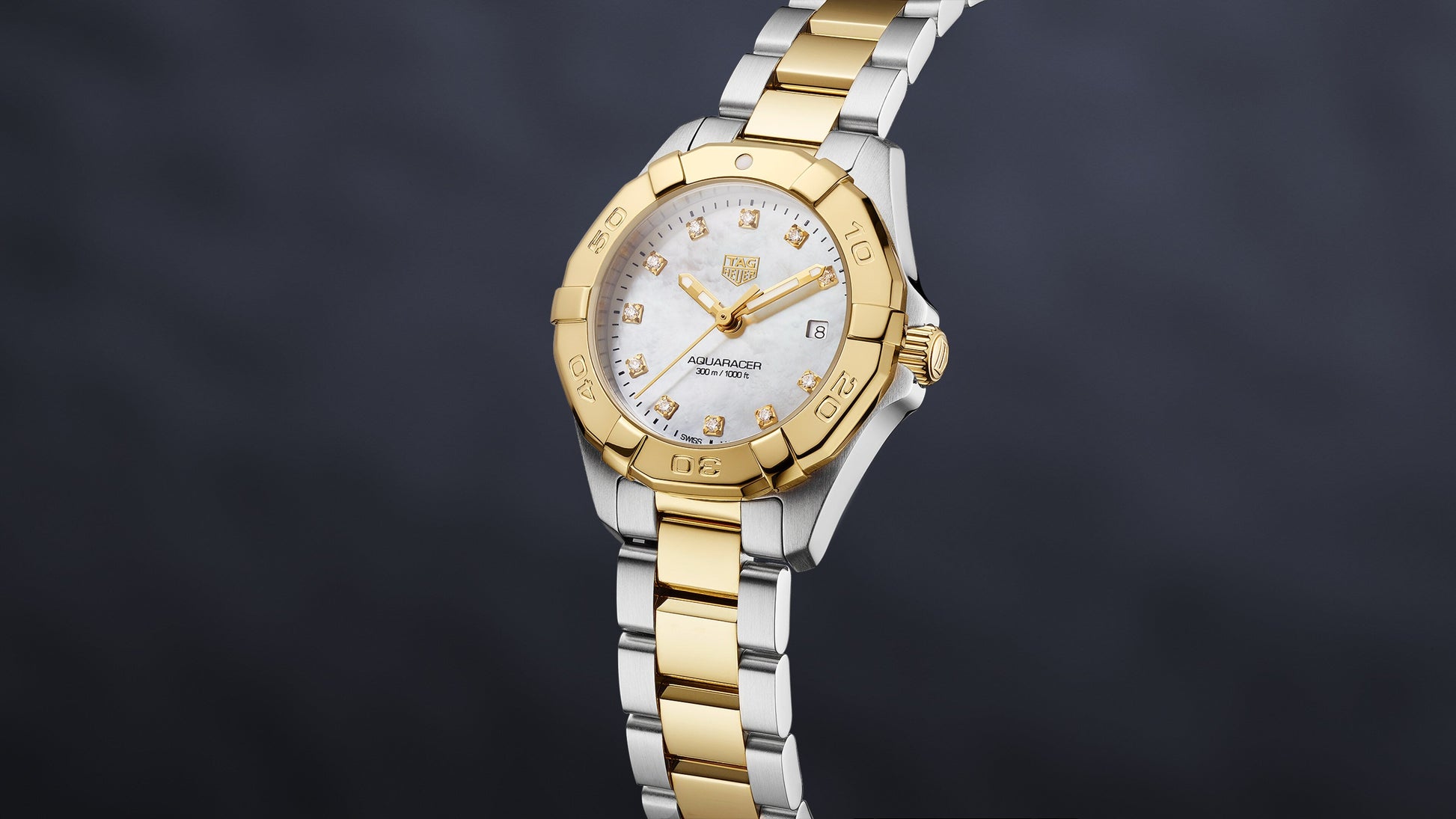 Tag Heuer Aquaracer Quartz Diamonds Mother of Pearl Dial Two Tone Steel Strap Watch for Men - WBD1422.BB0321