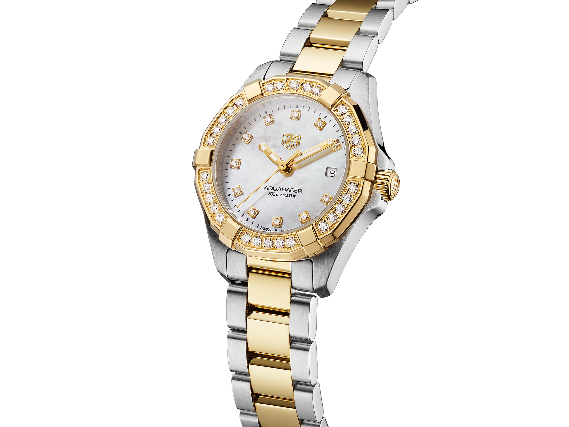 Tag Heuer Aquaracer Quartz Diamonds Mother of Pearl Dial Two Tone Steel Strap Watch for Women - WBD1423.BB0321