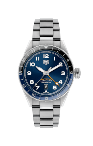 Tag Heuer Autavia Cosc GMT Automatic Blue Dial Silver Steel Strap Watch for Men - WBE511A.BA0650