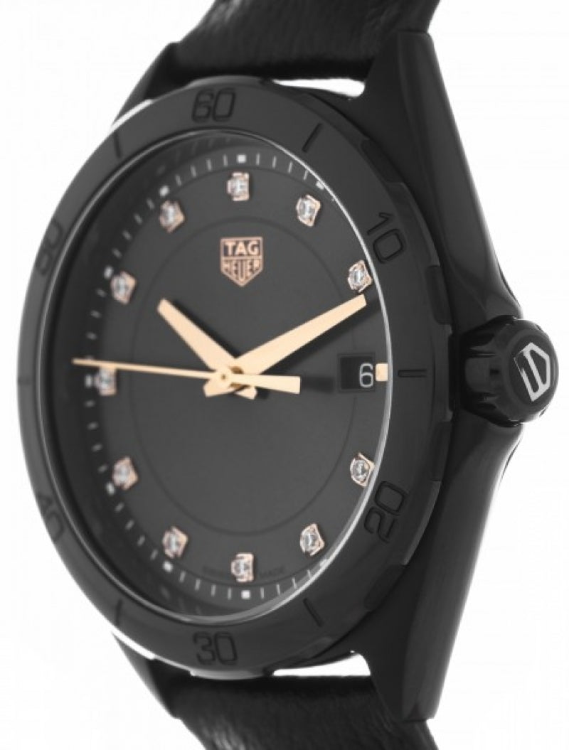 Tag Heuer Formula 1 Quartz 35mm Black Dial with Diamonds Black Leather Strap Watch for Women - WBJ1317.FC8230