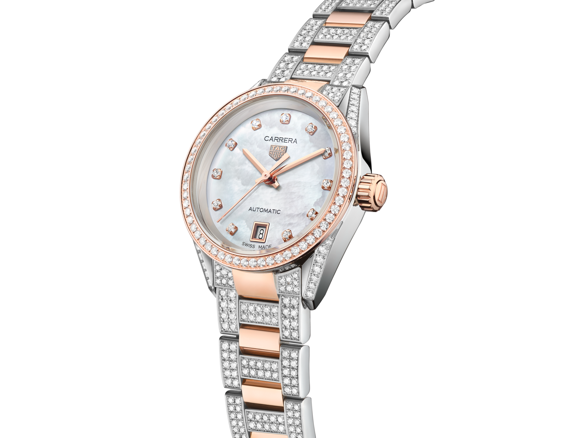 Tag Heuer Carrera Date Automatic Diamonds Mother of Pearl Dial Two Tone Steel Strap Watch for Women - WBN2451.BD0567