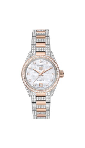 Tag Heuer Carrera Date Automatic Diamonds Mother of Pearl Dial Two Tone Steel Strap Watch for Women - WBN2451.BD0567