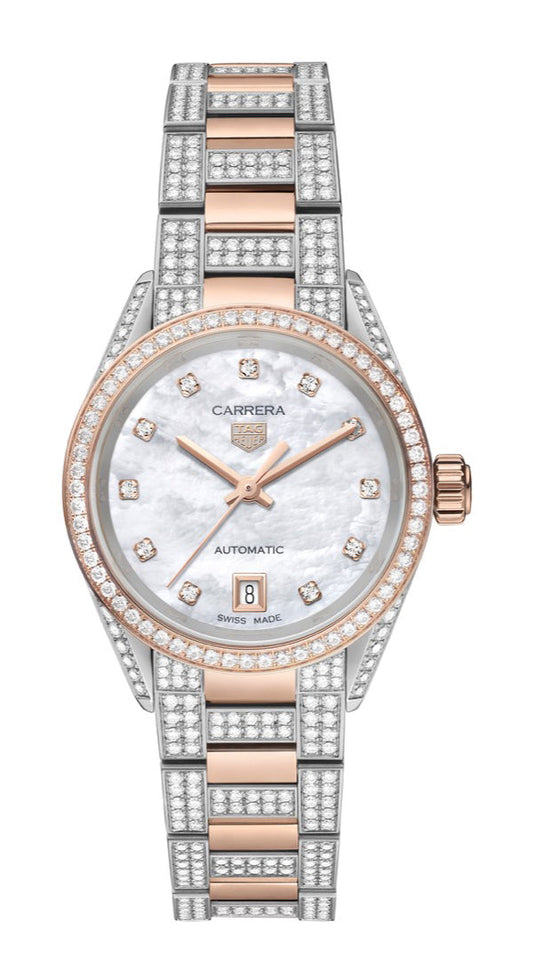 Tag Heuer Carrera Date Automatic Diamonds Mother of Pearl Dial Two Tone Steel Strap Watch for Women - WBN2451.BD0567