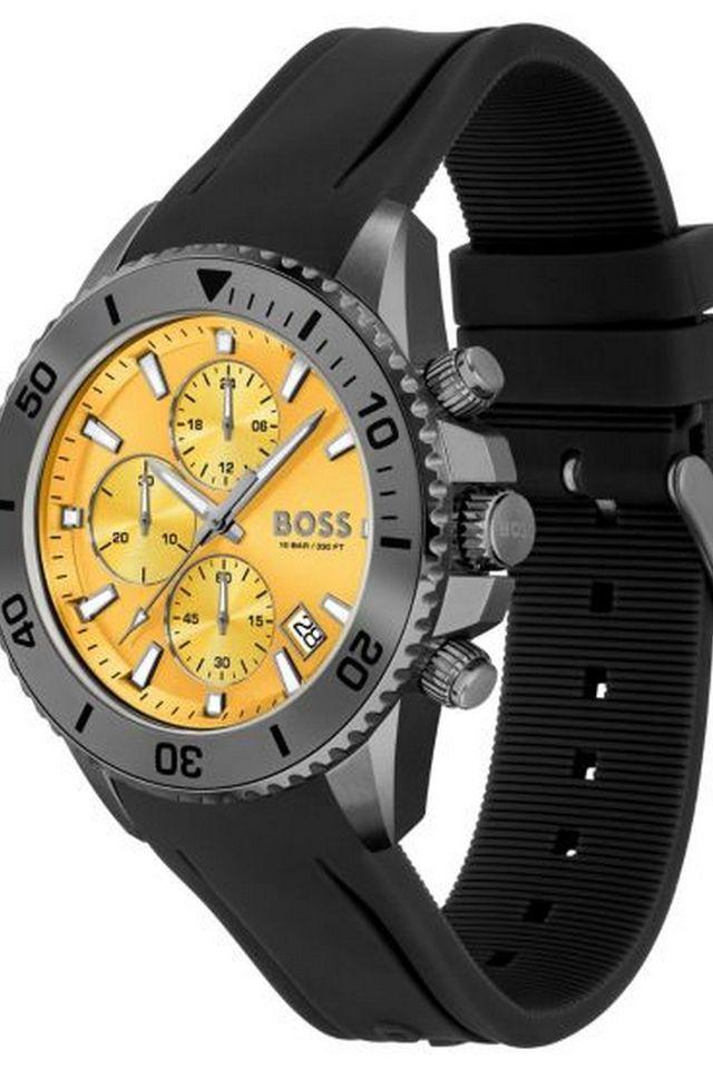 Hugo Boss Admiral Yellow Dial Black Rubber Silicone Strap Watch for Men - 1513968