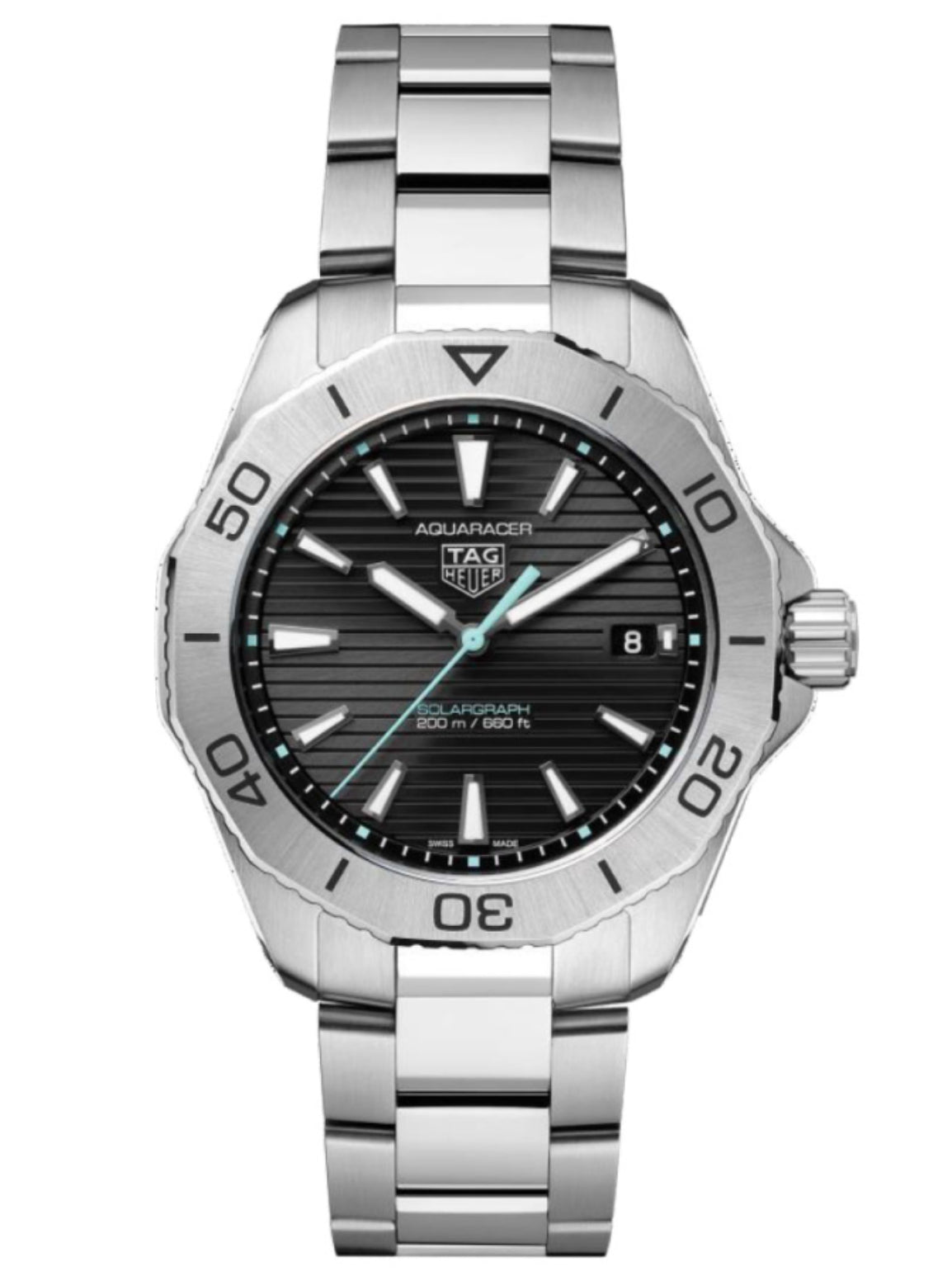 Tag Heuer Aquaracer Professional 200 Solargraph Quartz Black Dial Silver Steel Strap Watch for Men - WBP1114.BA0000