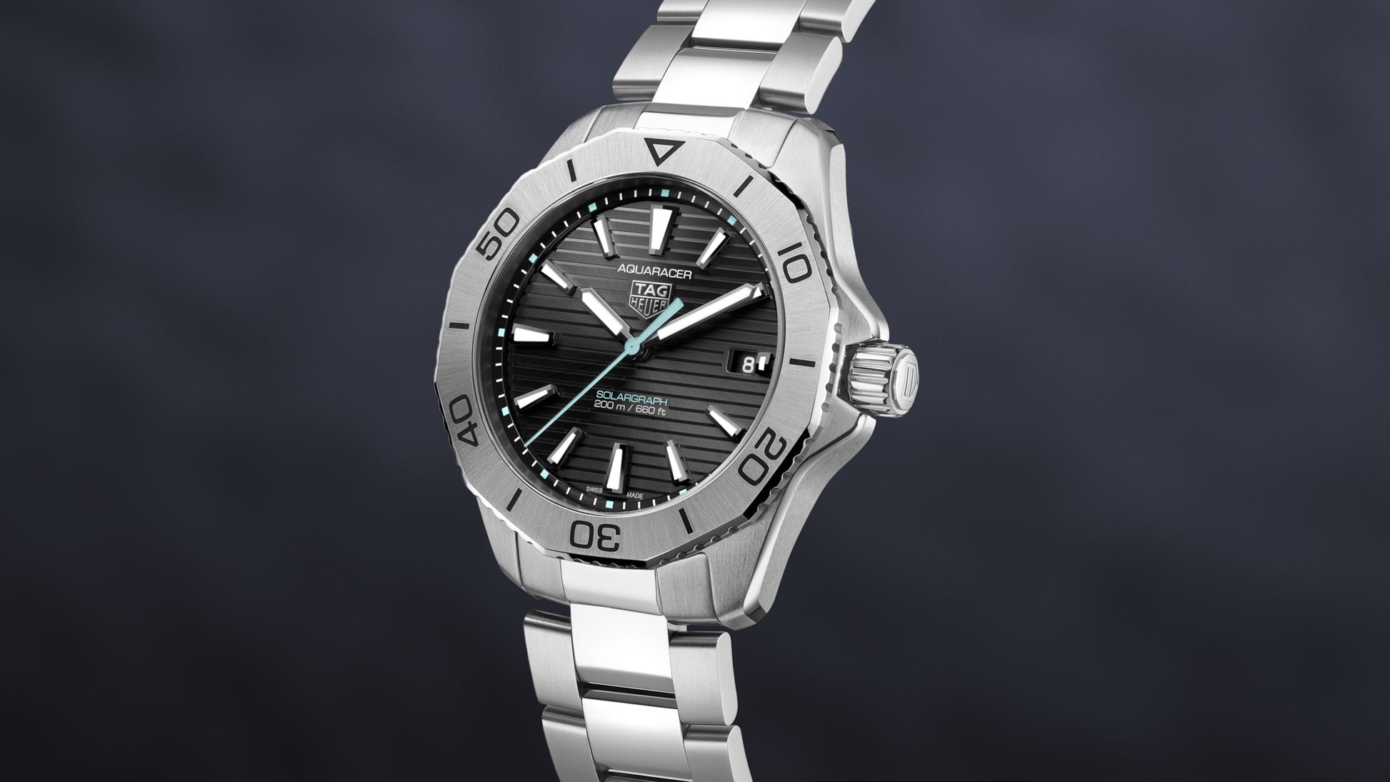 Tag Heuer Aquaracer Professional 200 Solargraph Quartz Black Dial Silver Steel Strap Watch for Men - WBP1114.BA0000