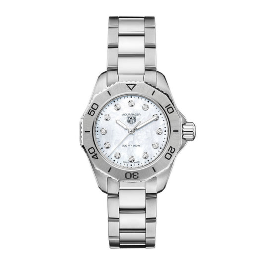 Tag Heuer Aquaracer Professional 200 Quartz Diamond Mother of Pearl Dial Silver Steel Strap Watch for Women - WBP1416.BA0622