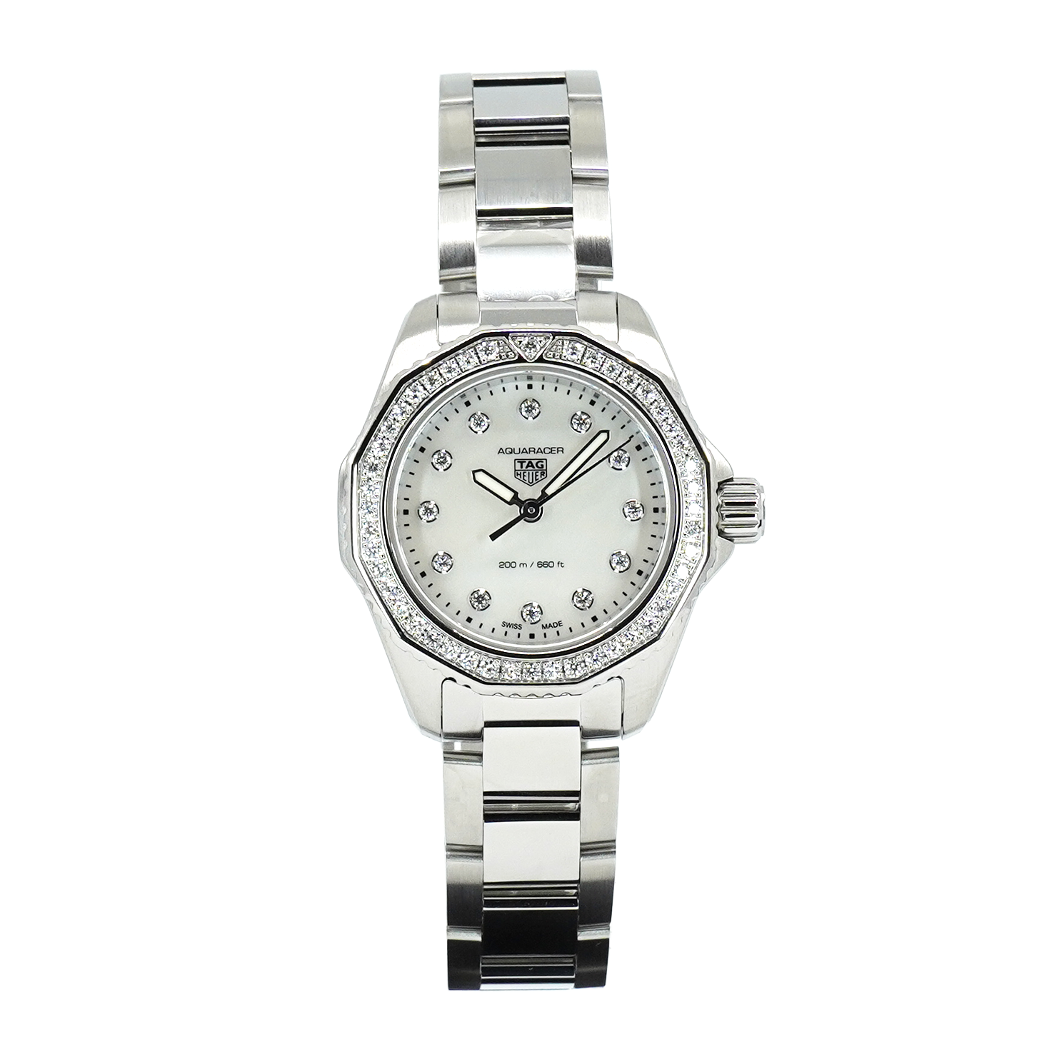 Tag Heuer Aquaracer Professional 200 Quartz Diamond Mother of Pearl Dial Silver Steel Strap Watch for Women - WBP1417.BA0622