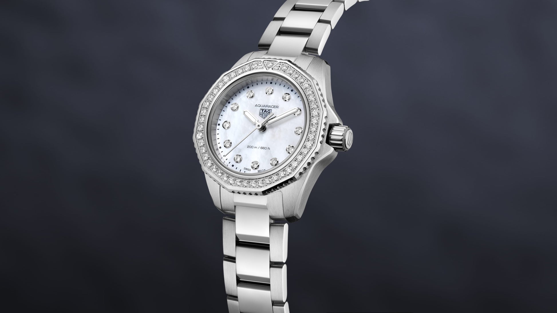 Tag Heuer Aquaracer Professional 200 Quartz Diamond Mother of Pearl Dial Silver Steel Strap Watch for Women - WBP1417.BA0622