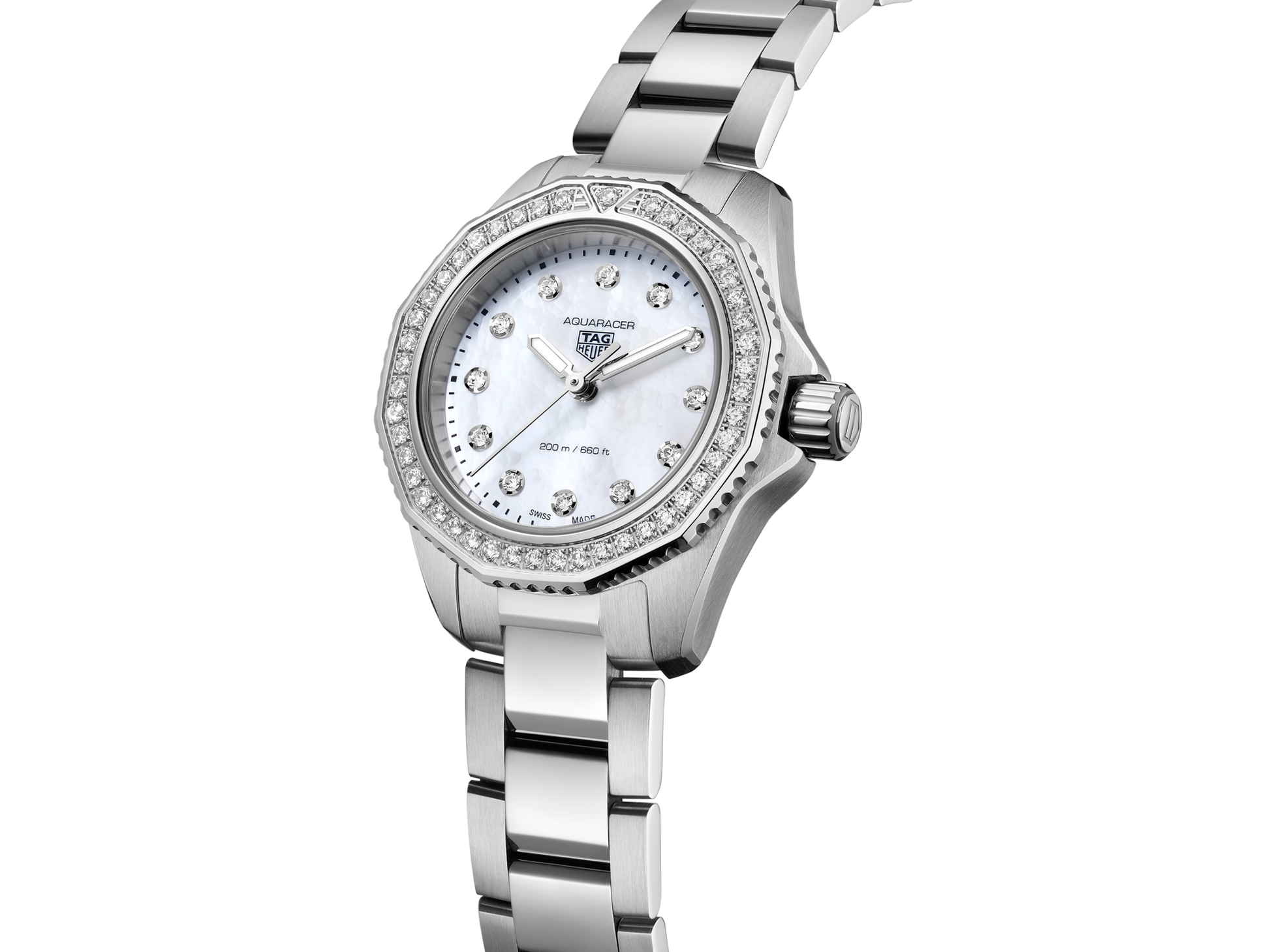 Tag Heuer Aquaracer Professional 200 Quartz Diamond Mother of Pearl Dial Silver Steel Strap Watch for Women - WBP1417.BA0622