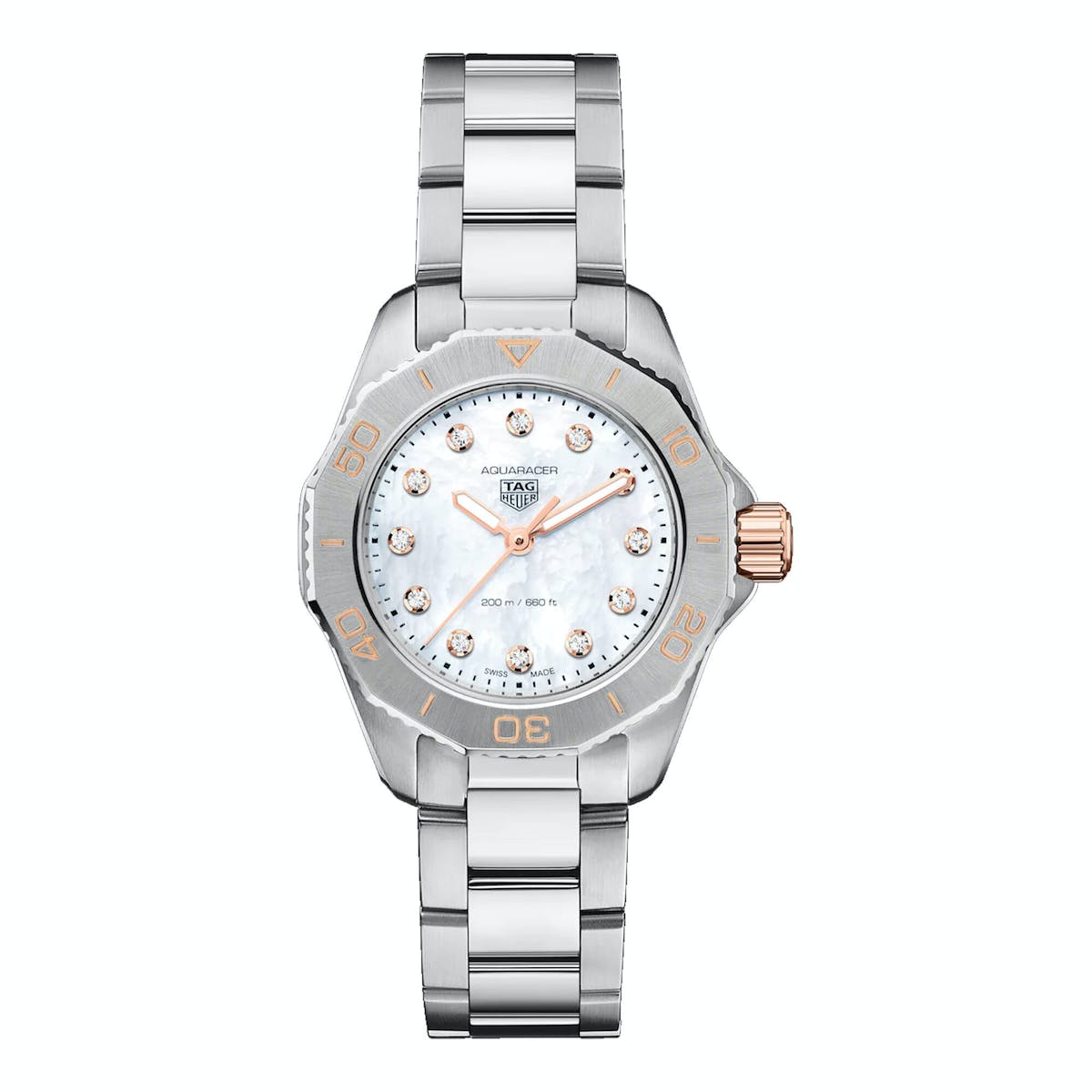 Tag Heuer Aquaracer Professional 200 Quartz Diamonds White Dial Silver Steel Strap Watch for Women - WBP1450.BA0622