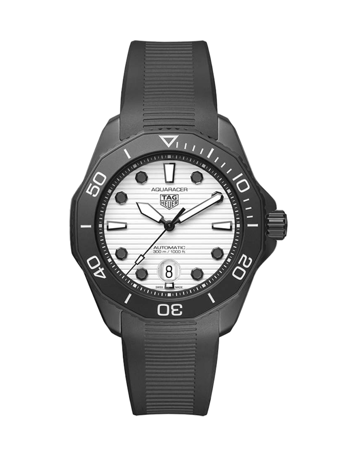 Tag Heuer Aquaracer Professional 300 Automatic White Dial Black Rubber Strap Watch for Men - WBP201D.FT6197