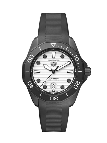 Tag Heuer Aquaracer Professional 300 Automatic White Dial Black Rubber Strap Watch for Men - WBP201D.FT6197