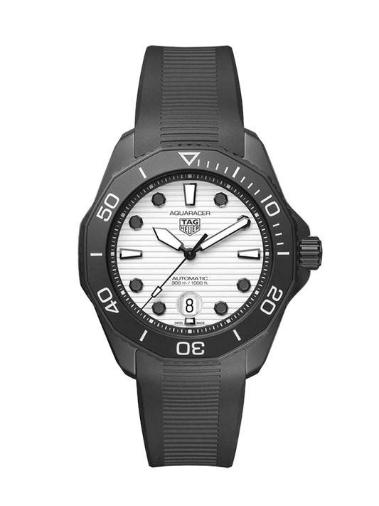 Tag Heuer Aquaracer Professional 300 Automatic White Dial Black Rubber Strap Watch for Men - WBP201D.FT6197