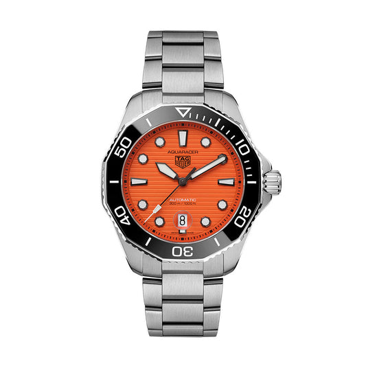 Tag Heuer Aquaracer Professional 300 Orange Diver Automatic Orange Dial Silver Steel Strap Watch for Men - WBP201F.BA0632