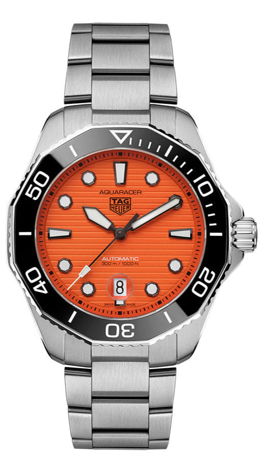 Tag Heuer Aquaracer Professional 300 Orange Diver Automatic Orange Dial Silver Steel Strap Watch for Men - WBP201F.BA0632