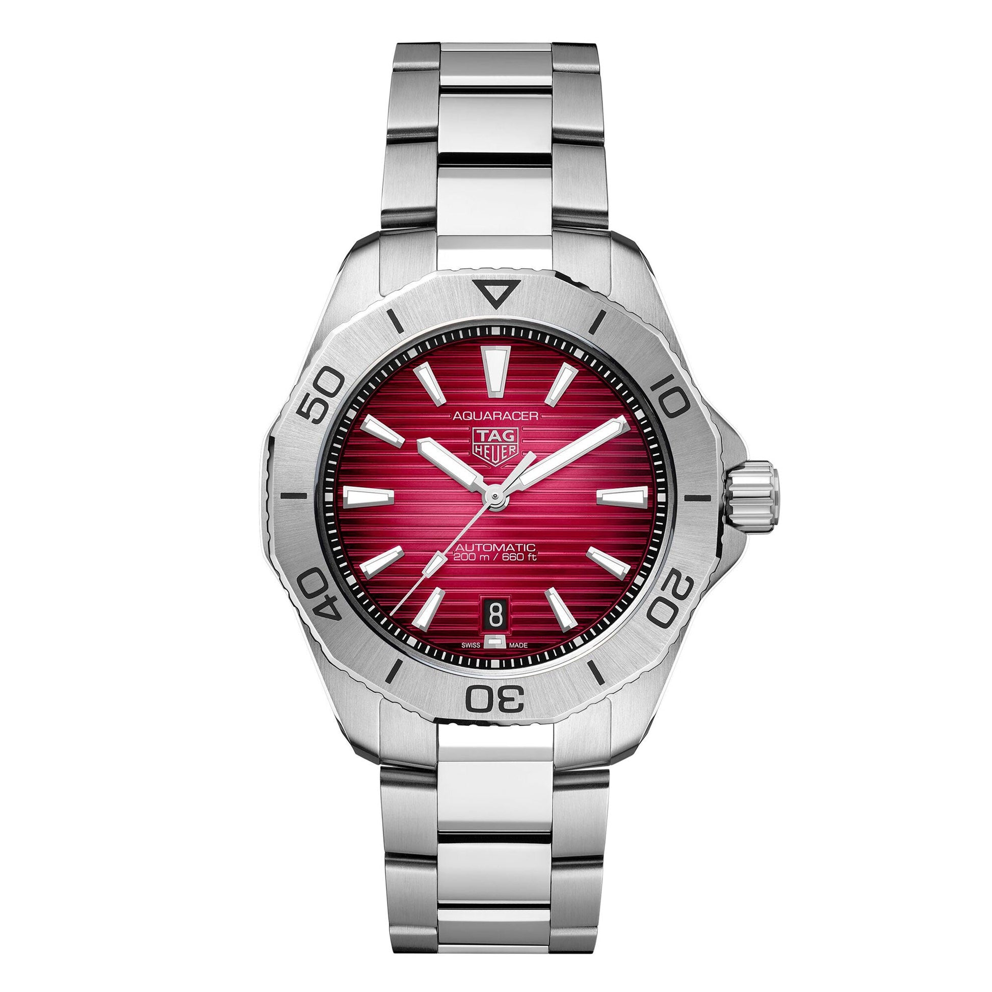 Tag Heuer Aquaracer Professional 200 Automatic Red Dial Silver Steel Strap Watch for Men - WBP2114.BA0627