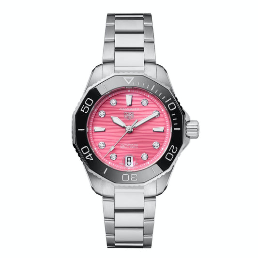 Tag Heuer Aquaracer Professional 300 Automatic Diamonds Pink Dial Silver Steel Strap Watch for Women - WBP231J.BA0618