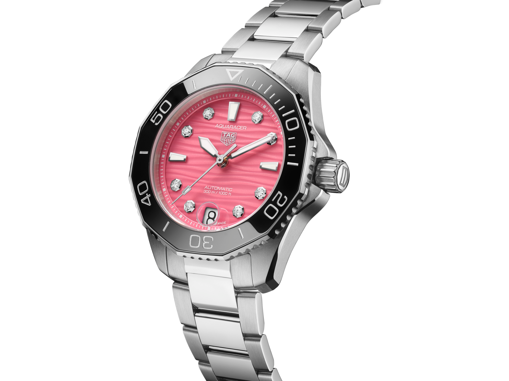 Tag Heuer Aquaracer Professional 300 Automatic Diamonds Pink Dial Silver Steel Strap Watch for Women - WBP231J.BA0618