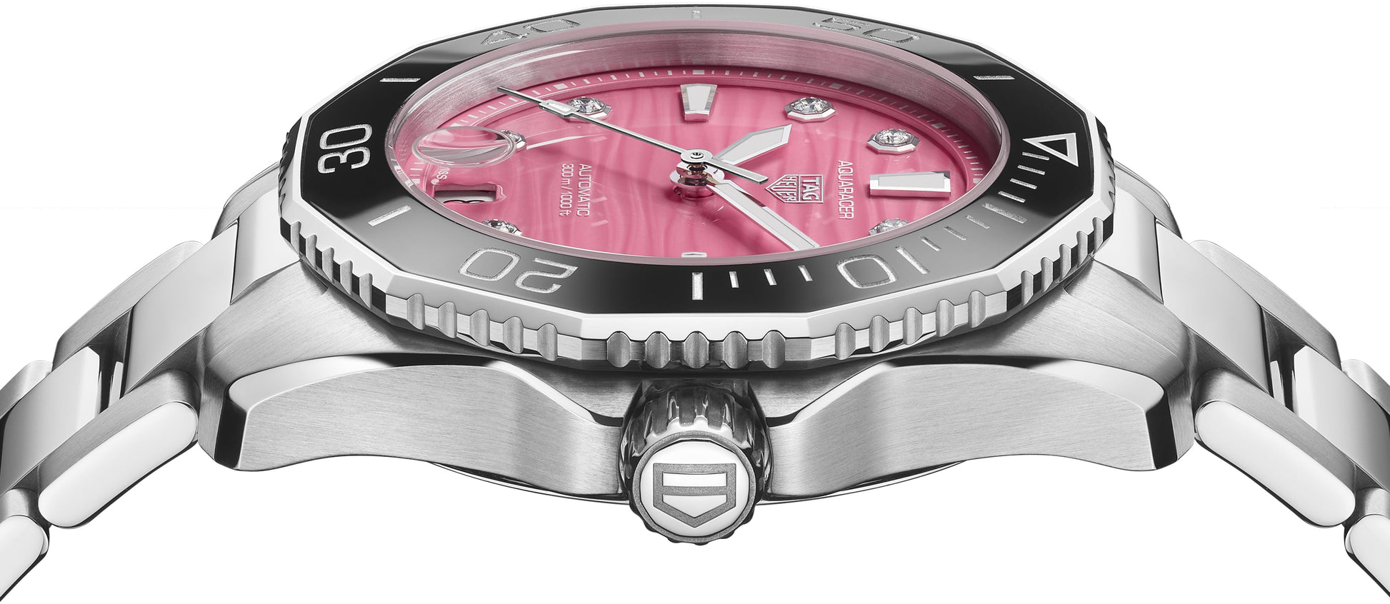 Tag Heuer Aquaracer Professional 300 Automatic Diamonds Pink Dial Silver Steel Strap Watch for Women - WBP231J.BA0618