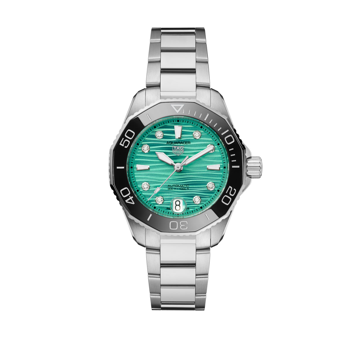 Tag Heuer Aquaracer Professional 300 Automatic Diamonds Green Dial Silver Steel Strap Watch for Women - WBP231K.BA0618