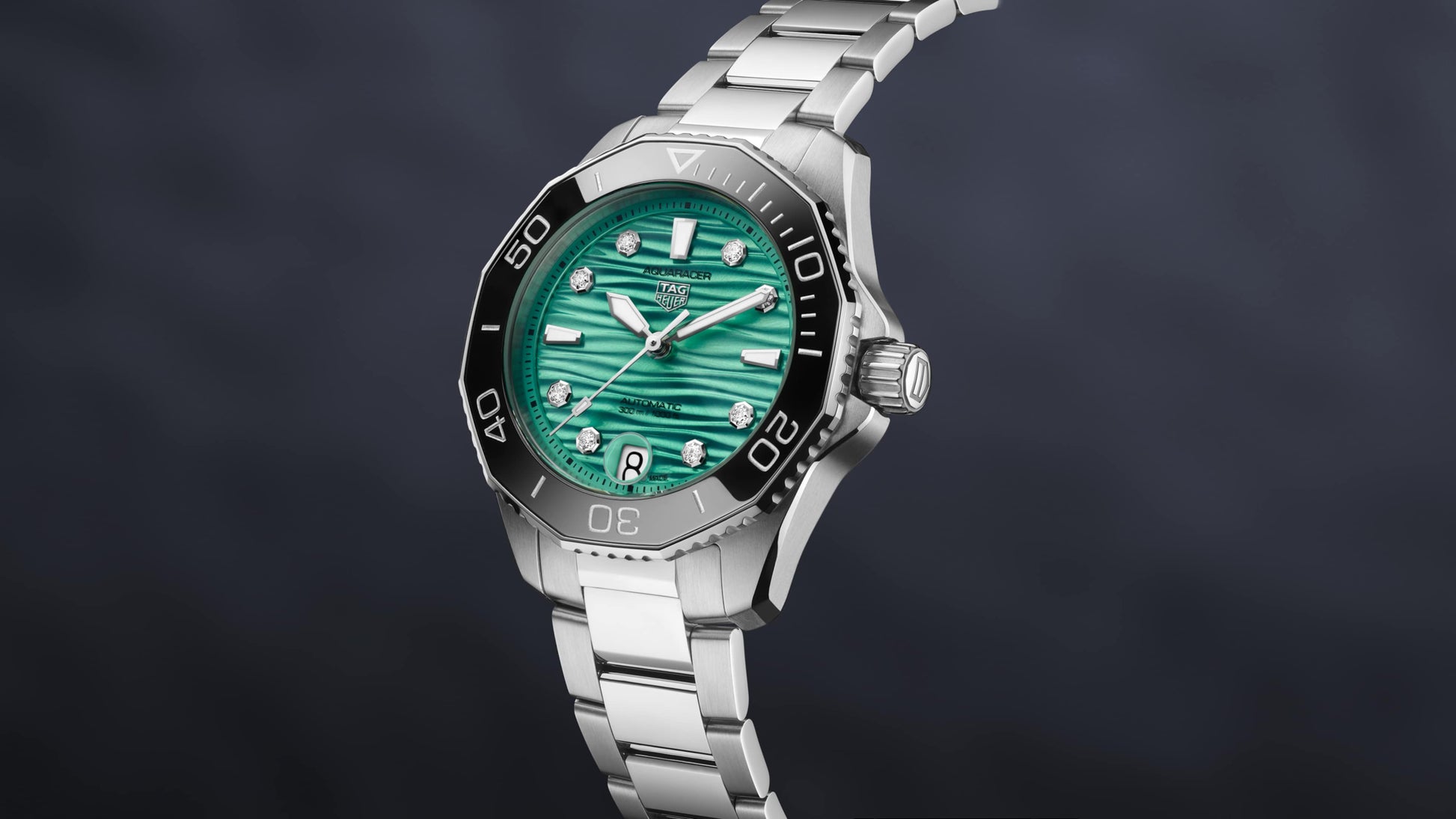 Tag Heuer Aquaracer Professional 300 Automatic Diamonds Green Dial Silver Steel Strap Watch for Women - WBP231K.BA0618