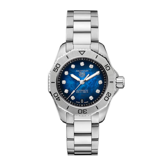 Tag Heuer Aquaracer Professional 200 Automatic Diamond Blue Dial Silver Steel Strap Watch for Women - WBP2411.BA0622