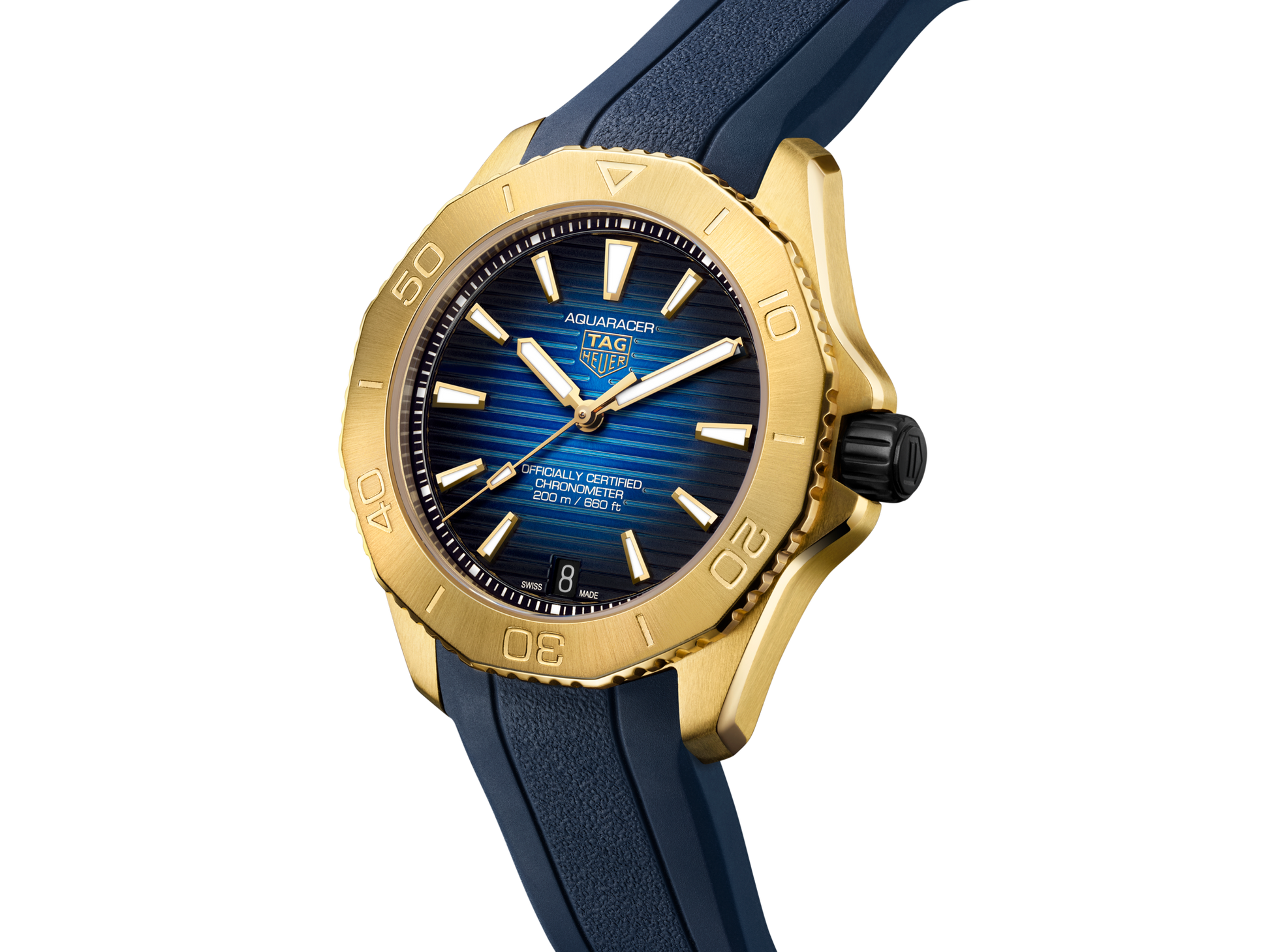 Tag Heuer Aquaracer Professional 200 Automatic 18K Yellow Gold Blue Dial Blue Rubber Strap Watch for Men - WBP5152.FT6210