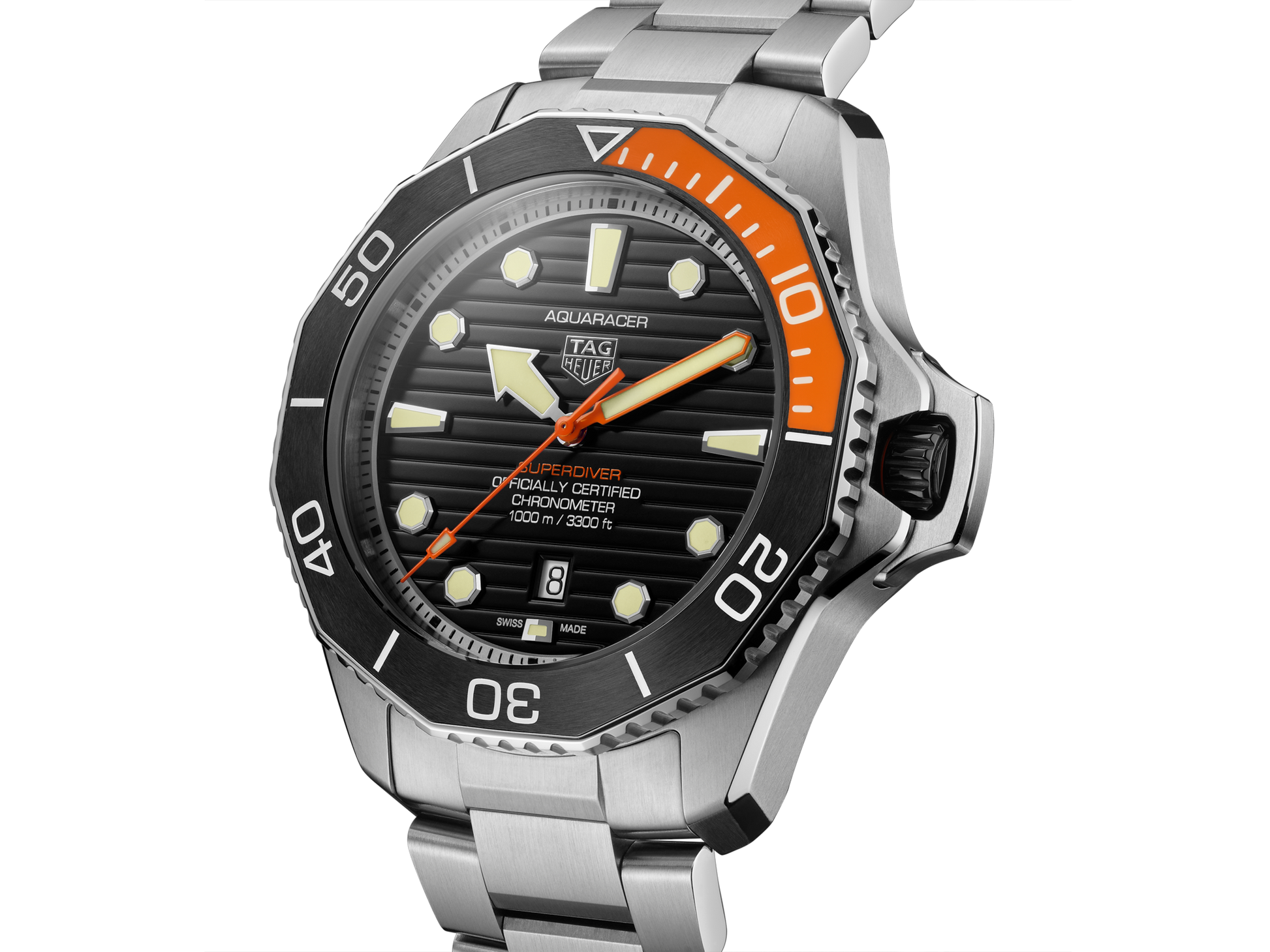 Tag Heuer Aquaracer Professional 1000 Superdiver Automatic Black Dial Silver Steel Strap Watch for Men - WBP5A8A.BF0619