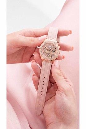 Guess Heiress Diamonds Rose Gold Dial Pink Rubber Strap Watch for Women - GW0407L3