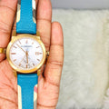 Burberry The City Gold Dial Turquoise Leather Strap Watch for Women - BU9018