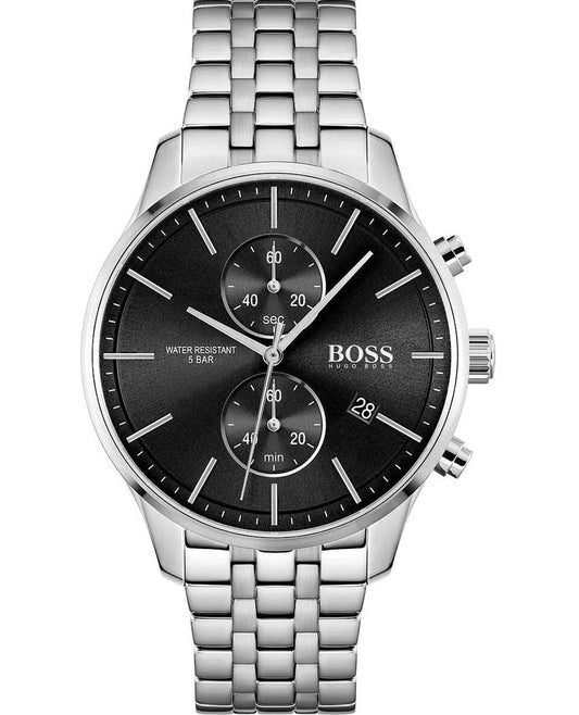 Hugo Boss Associate Black Dial Silver Steel Strap Watch for Men - 1513869