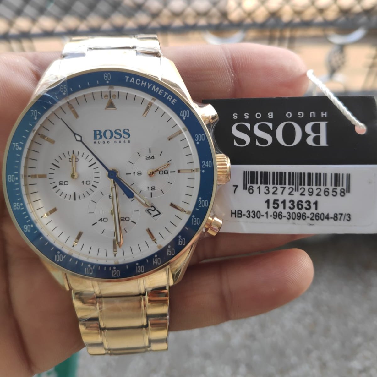 Hugo Boss Trophy Chronograph White Dial Gold Steel Strap Watch for Men - 1513631