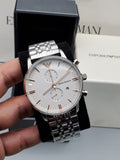 Emporio Armani Gianni Chonograph Silver Dial Silver Steel Strap Watch For Men - AR1933