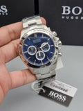 Hugo Boss Ikon Blue Dial Silver Steel Strap Watch for Men - 1512963