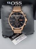 Hugo Boss Associate Black Dial Rose Gold Mesh Bracelet Watch for Men - 1513806