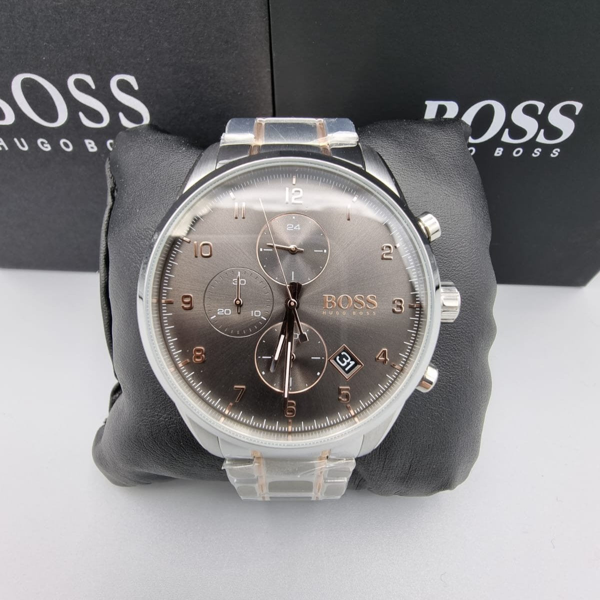 Hugo Boss Skymaster Chronograph Grey Dial Two Tone Steel Strap Watch for Men - 1513789