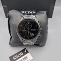 Hugo Boss Skymaster Chronograph Black Dial Black Steel Strap Watch for Men - 1513785