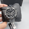 Hugo Boss Hero Chronograph Black Dial Black Steel Strap Watch for Men - 1513754