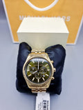 Michael Kors Lexington Chronograph Green Dial Gold Steel Strap Watch for Men - MK8446