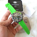 Fossil Bannon Chronograph Grey Dial Green Silicone Strap Watch for Men - BQ2501