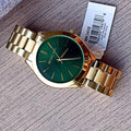 Michael Kors Slim Runway Green Dial Gold Steel Strap Watch for Women - MK3435