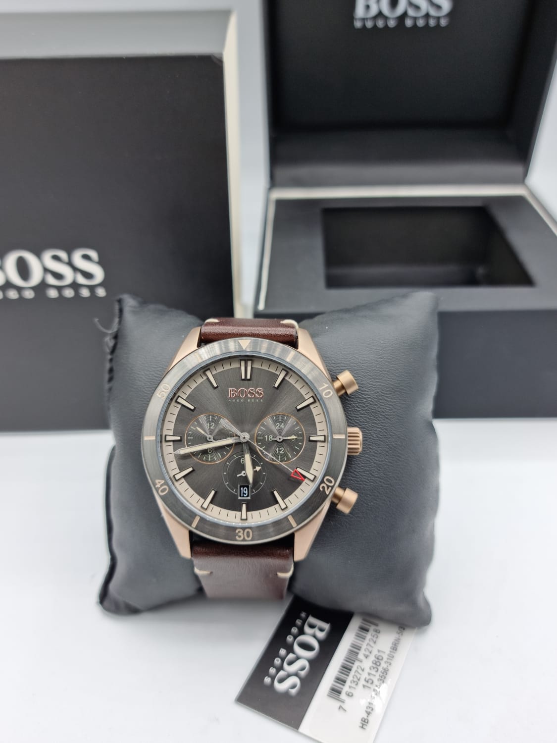 Hugo Boss Santiago Grey Dial Brown Leather Strap Watch for Men - 1513861