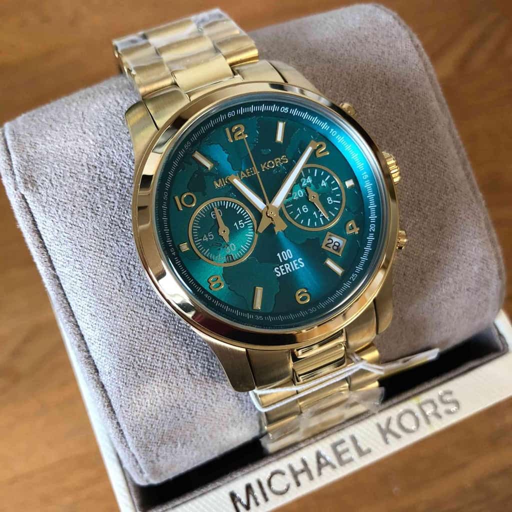 Michael Kors Runway Hunger Stop100 Series Blue Dial Gold Steel Strap Watch for Women - MK5815