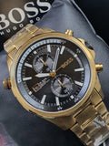 Hugo Boss Globetrotter Chronograph Black Dial Gold Steel Strap Watch for Men - 1513932