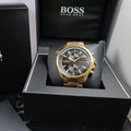 Hugo Boss Globetrotter Chronograph Black Dial Gold Steel Strap Watch for Men - 1513932