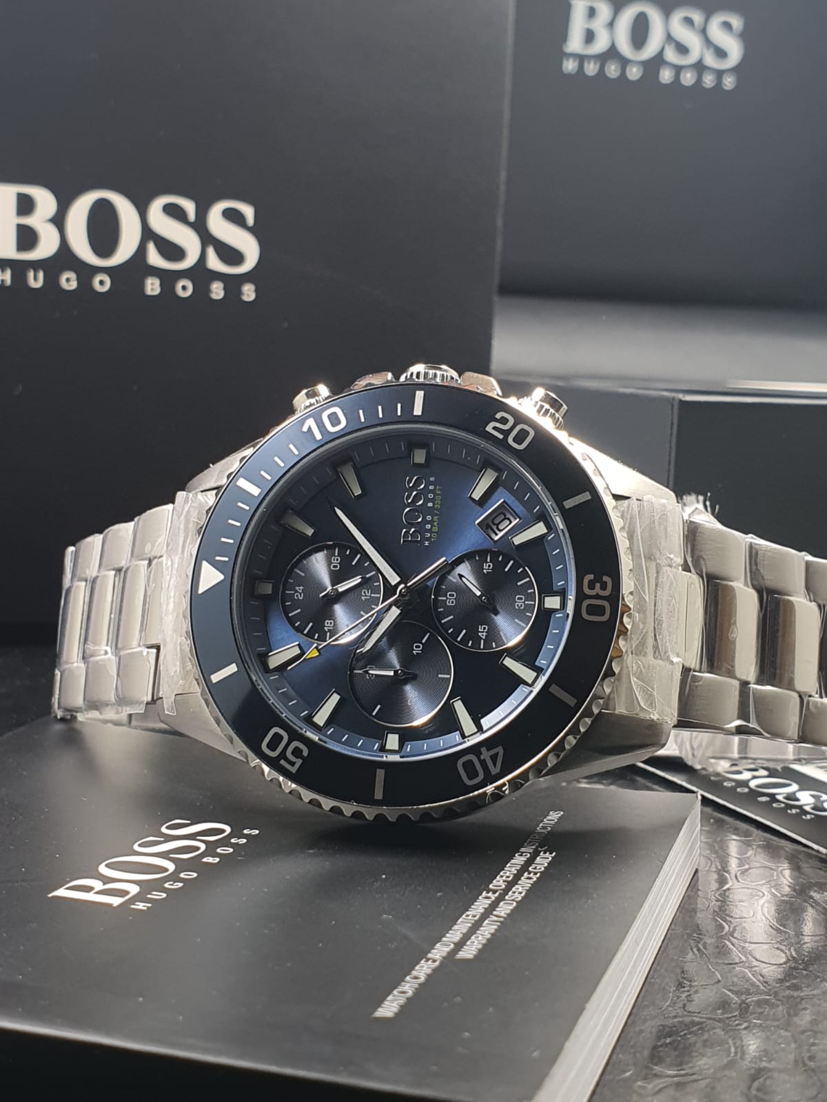 Hugo Boss Admiral Blue Dial Silver Steel Strap Watch for Men - 1513907