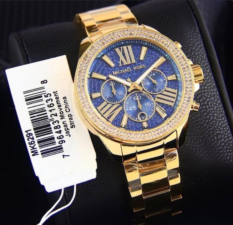 Michael Kors Wren Blue Dial with Diamonds Gold Steel Strap Watch for Women - MK6291