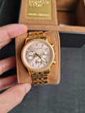 Michael Kors Ritz Chronograph Rose Gold Dial Rose Gold Steel Strap Watch for Women - MK6077