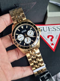 Guess Odyssey Multifunction Black Dial Gold Steel Strap Watch For Men - W1107G4